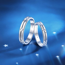 FANCIME Women's Men's Pair Ring, Star Love, Engagement Ring, Set of 2, Star, Quad-pointed Star, Star Engraved, Zirconia, Silver, S925, Couples, Engagement Ring, Matching Anniversary, Matching Gift