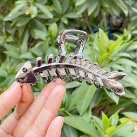 Clataly Fishbone Clip Large Hair Clip Shark Clip Cute Animal Shape Hairpin Hair Accessories for Women and Girls (Black)