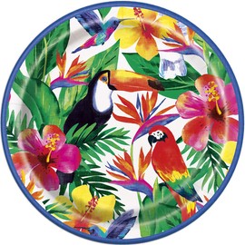 Unique Palm Tropical Round Dinner Paper Plates - 9" (Pack of 8) - Stylish Tropical Tableware, Perfect for Luau, Tiki, Hawaiian, Pool, and Cocktail Parties
