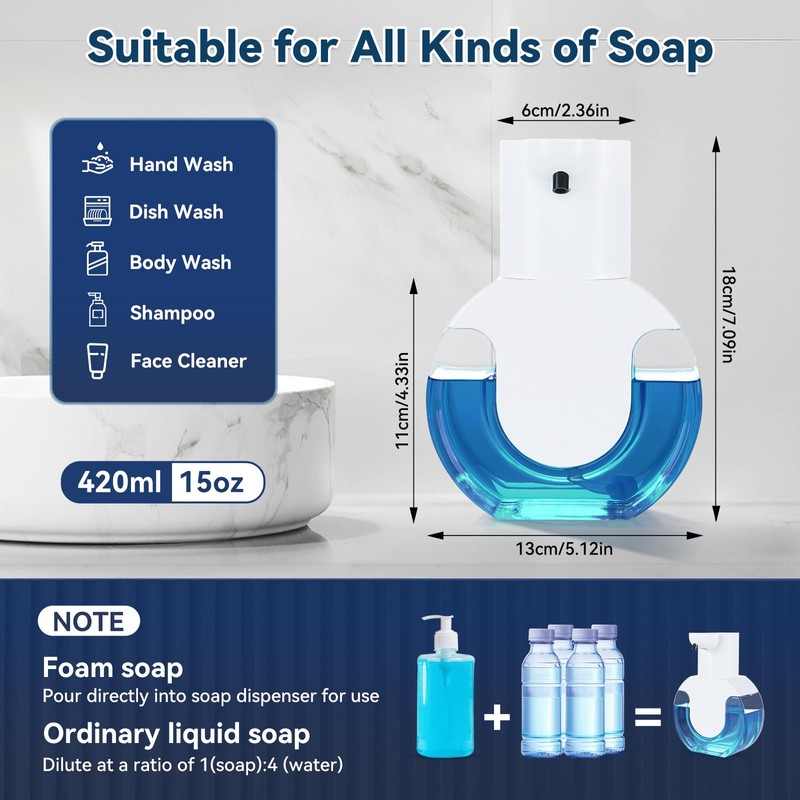 Automatic Soap Dispenser Touchless,Rechargeable Foaming Soap Dispenser,15oz/420ml Smart Hand Soap