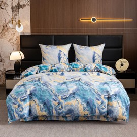 FEBE Bed Linen Marble Duvet Cover Set 140 x 200 cm + Pillowcase 70 x 80 cm 2-Piece with Zip