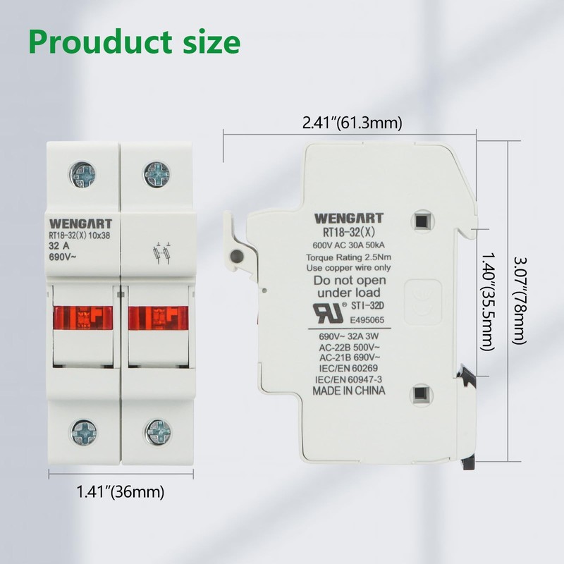 Wengart Fuse Socket RT18-32X, Suitable for RT18 RO15, 2-Pin 10