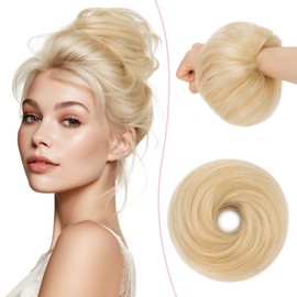 SEGO Scrunchies Updo Human Hair Buns Real Hair Pieces Messy Hair Extensions Donut Hair Chignons For Women THICK Straight - #60 Platinum Blonde