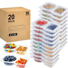 WYSYZJJ 20 packages of reusable snack containers with lids, snack box for quantity control, and 2 compartment condiment containers, suitable for picnics, salad dressings, fruits