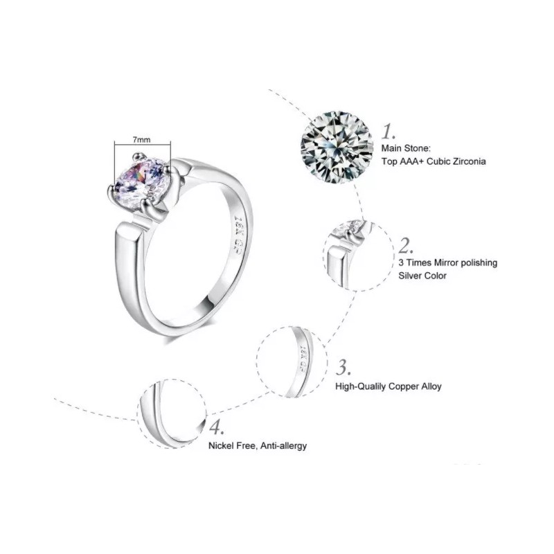 Camimi Anillo Compromiso Plata Gran Calidad Chapado En Oro Blanco