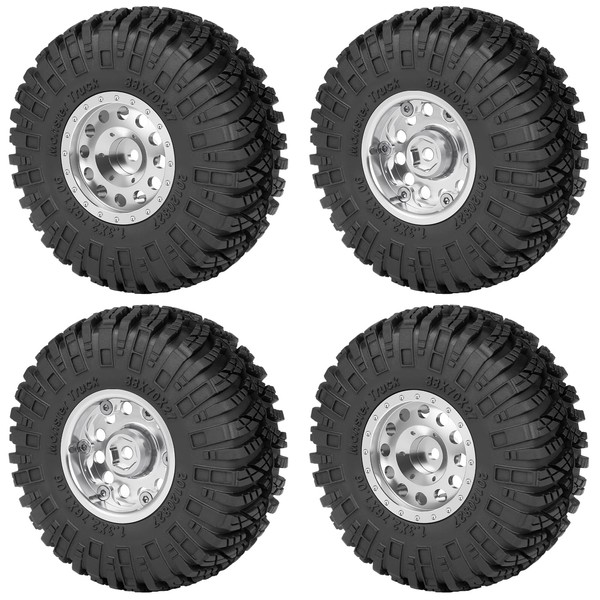RCLIONS 1.3" Aluminium RC Beadlock Wheels and Tires Set for