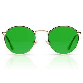 RainbowOPTX Green Round Sunglasses for Women and Men with UV Protection, Trendy Sunglasses, Retro Sunglasses, Mood Boosting, UV Sun Glasses - Green Sunglasses