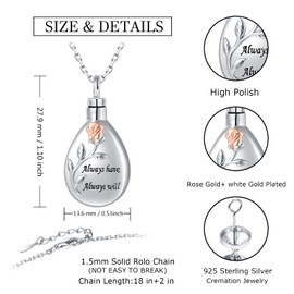 925-Sterling-Silver Cremation Jewelry for Ashes - Urn Necklace Memorial Ash Keepsake Pendant for Dog Cat Human Ashes , Teardrop Urn Necklaces for Ashes Gifts for Loved Ones (Teardrop Urn Necklace)