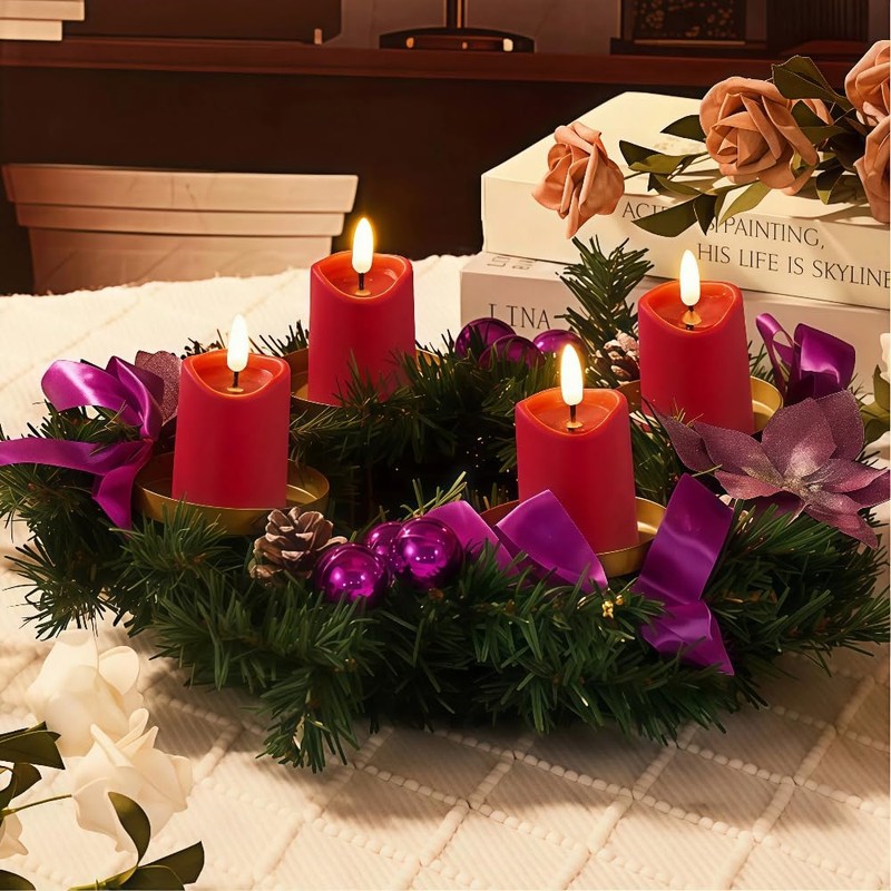 Simplelight Red Flameless Votive Candles with Timer, Realistic Black Wick