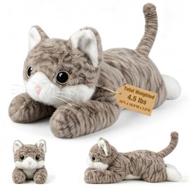 Bobbie & Laxi 22" Weighted Gray Cat Plush, 4.5 lbs 2-in-1 Pillow Toy