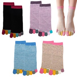 PMELCXD Toe Socks Women's Five Finger Socks Made of Cotton, High-Quality Women's Toe Socks for Maximum Comfort and Foot Health - Pack of 4 in Different Colours, black