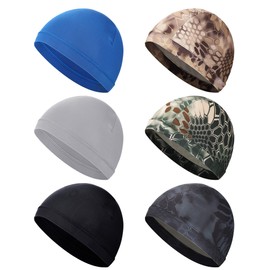 SATINIOR 6 Pcs Cooling Skull Cap Helmet Liner Sweat Wicking Cap Hard Hat Liner for Men Women Sports Cycling Running(Black, Dark Blue, Grey, Camouflage)