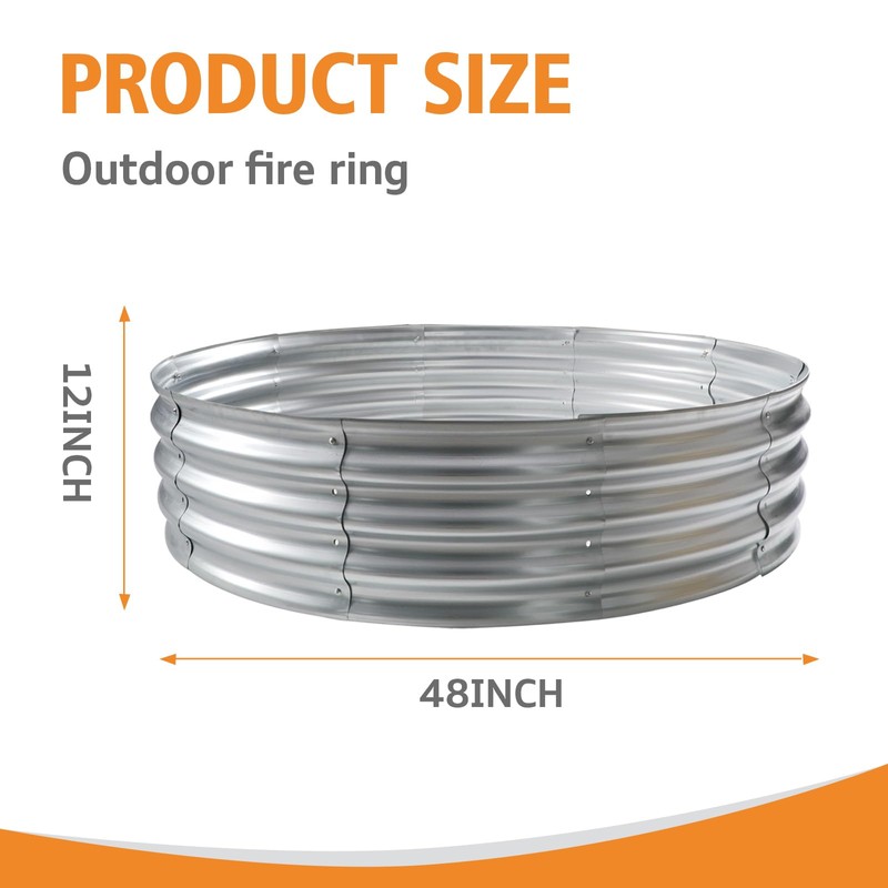 4FT Galvanized Fire Pit Ring, Foldable 48 Inch Silver Round