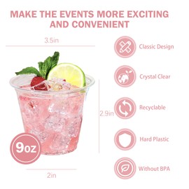 FUFF 9 oz Clear Plastic Cups, 250 Count Disposable Cold Drink Cups, PET Plastic Party Cups For Beer, Iced Coffee, Water, Juice, Soda, Smoothie, Beverage