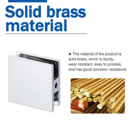 NovaNectar Brass Glass Clamp, Hole-in-Glass Fixed Panel U-Clamp,Square Screen Door Hardware for Bathroom,for 5/16" to 1/2" (8 to 12 mm) Tempered Glass (2 pcs- Chrome)