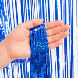Dark Blue Tinsel Backdrop Curtain - Party Streamers Backdrop Foil Fringe Curtains for Birthday/Bachelorette/Bridal Shower/Wedding/Engagement Decorations - 1m x 2.45m - Pack of 2