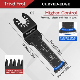 10 PCS Extra Long Oscillating Saw Blades, Curved Edge Bi-Metal and Japanese Teeth Multitool Blades Precise Cut for Wood Plastic Nails Metal, Multi Tool Blades Kits Fit Dewalt Milwaukee Bosch 70MM