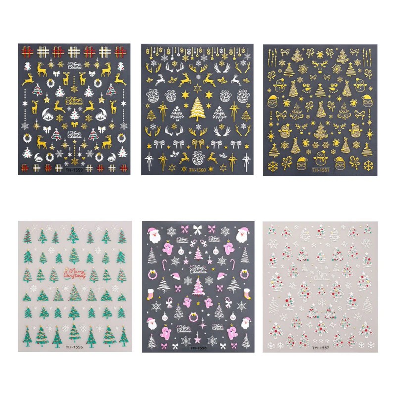 6pcs Nails Stickers Navidad Uñas Tiras De Múltiples Estilos Navidad