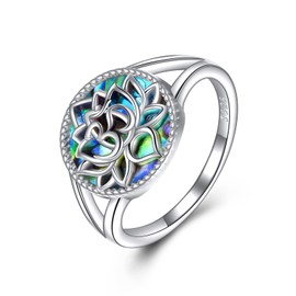 CUPENDA Lotus Flower Ring Sterling Silver Om Yoga Promise Rings Abalone Shell Christmas Jewelry Gift for Women Wife Her-6
