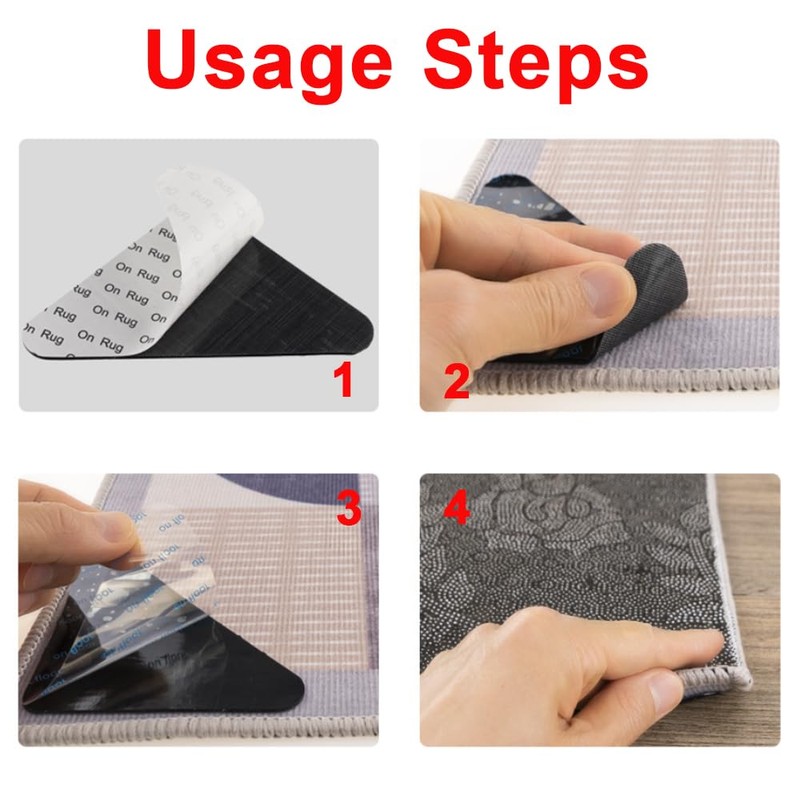 HATOOLHA 8pcs Non Slip Rug Sticker Pads, Washable Corner Side