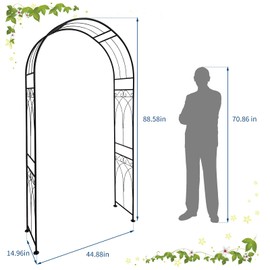 GarveeLife Metal Garden Arch, 88" H Outdoor Lawn Arbor with Stakes, Garden Arch Arbor Trellis for Climbing Plants, Roses, Vines, Wedding Archway Decor for Lawn, Patio,Party, Backyard, Black