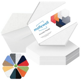 Mollywell Hexagon Acoustic Panels, High Density, Soundproofing, Decorative Noise Reduction Felt Wall Tiles for Ceilings, Home Office & Gaming Room (White), 14×12×0.4 Inch