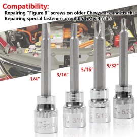 For Figure 8 CTA 8755 3/8" Drive Clutch Head Bit Socket Set 5/32 3/16 1/4 5/16
