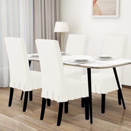 Easy-Going Dining Chair Covers Stretch Parsons Chair Slipcover with Skirt Chair Covers for Dining Room Restaurant Banquet (4 PCS, Cream)