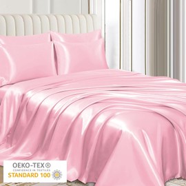 Pamposh Silk Satin Pillowcase for Hair and Skin - King Size Pillow Cases 2 Pack - Pink Pillow Cases King Size 2 Pack with Envelope Closure (Pink, King (20"x36"))