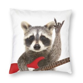 Cute Raccoon Playing Guitar Decorative Throw Pillow Covers 18x18 Inch Pillows Case Square Cushion Cover Cases Pillowcase with Zipper Sofa Home Decor for Couch Bed Patio Car