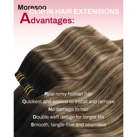 Clip in Hair Extensions Black Brown Ombre Low Bulk 16 inch 80g