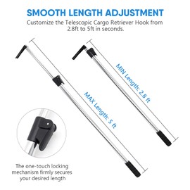 HUAALIUCHE Telescopic 5FT Pickup Truck Cargo Retriever Hook, Multi-Use Extendable Retriever Tool, Long Reach Cargo Grabber for Truck Bed Accessories