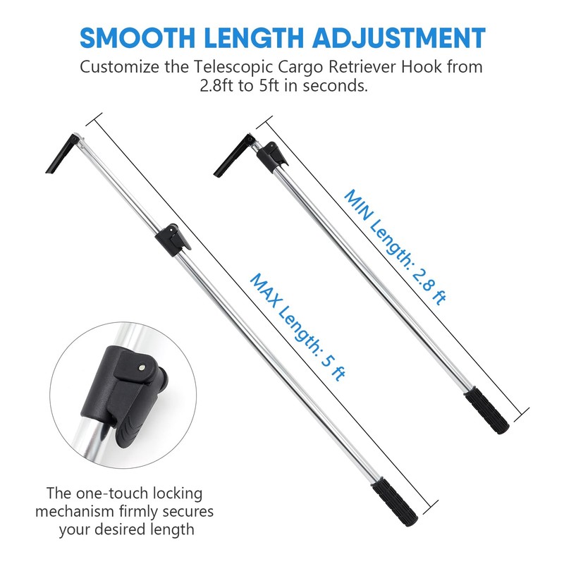 HUAALIUCHE Telescopic 5FT Pickup Truck Cargo Retriever Hook, Multi-Use Extendable