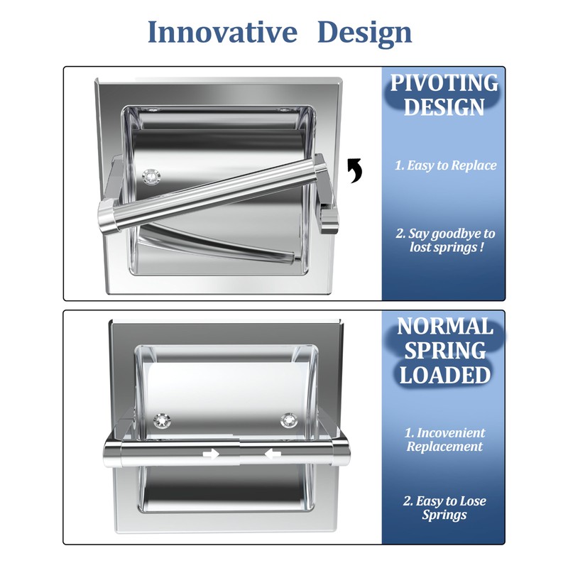 WZKALY Polished Chrome Recessed Toilet Paper Holder, Bathroom Wall Mount