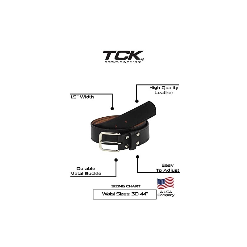 TCK Premium Leather Baseball Softball Belt (Black, 38")