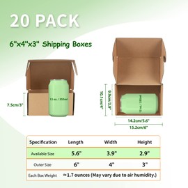 Pemtow 6x4x3 Small Shipping Boxes Set of 20, Brown Corrugated Cardboard Literature Mailer Box for Packaging, Mailing, Business