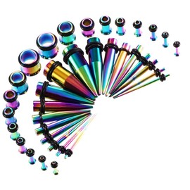 Huacan Tunnel Set 1.6 - 10 mm Stretcher Taper Ear Tunnels 36 Pieces Plugs Black Silver Colourful Colour Stainless Steel Classic Expander 316L Surgical Steel Women Men Punk, Stainless Steel