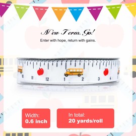 2 Rolls 20 Yards Back to School Ribbon for Crafts 3/5 Inch Wide, Teacher Ribbon for Gift Wrapping Pencil Ruler Back to School Decorations (Ruler)