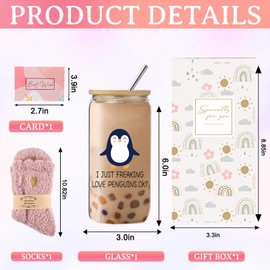 DHQH Penguin Gifts for Women, Penguin Lover Gift Set for Her, Birthday Gifts for Sisters Daughters Friends Who Love Penguins, Thank You Presents with Glass Cup