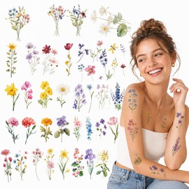 10 Sheet Wildflower Temporary Tattoos, Fake Tattoos Stickers for Women Girl