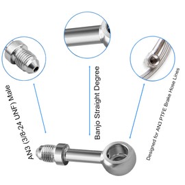 3AN Male to 10mm 3/8" Banjo Stainless Steel Brake Hose Fitting Adapter Straight for AN3 PTFE Brake Hose Line