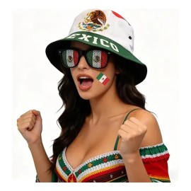 Sombrero Pescador Bucket Hat de México para Fanáticos del Mundial, Gorra Patriótica Unisex
