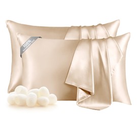 THXSILK Set of 2 100% Mulberry Silk Pillowcases for Hair and Skin Health, 19 Momme Soft and Smooth Pillowcases with Hidden Zipper, Both Sides Premium Grade 6A+ Silk (Standard 20"x26", Beige)