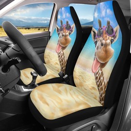 Chaqlin Car Seat Covers Car Seat Protector Universal Fit for Car, Truck, SUV, Van, 2 Pieces, Funny Giraffe