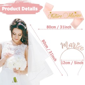 ipow 3 Piece JGA Woman Accessories Decoration Set, Bridal Sash, Veil and Headband for Stag Party, Bridal Shower, Wedding, Wedding Photography, Party Decoration, Rose Gold