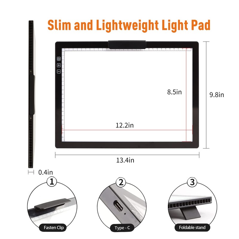 Wireless Rechargeable A4 LED Light Pad w/Built-in Riser Stands, 6