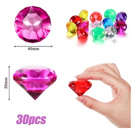 FANNAS Gemstones for Children, Pack of 30 32 mm Acrylic + Diamonds Decorative Colourful Transparent Glitter + Decorative Stones Confetti Table Wedding Stones, DIY Glitter Stones Crystals Rhinestones