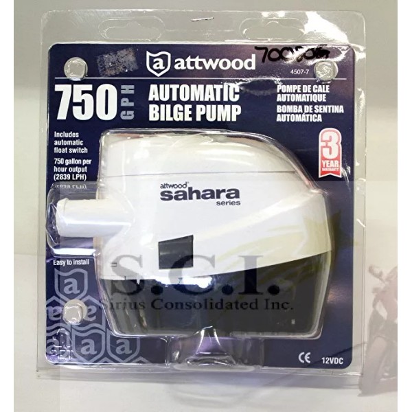 ATTWOOD SAHARA SERIES Automatic Bilge Pump 750 GPH 2839 LPH