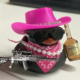 Black Cool Rubber Duck Car Accessories Cool Car Accessories Duck Car Dashboard Decoration:_black&pink-SKS&beer