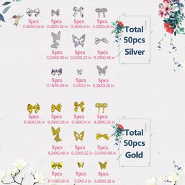 100pcs 3D Butterfly Nail Charms Nails Accessories, Gothic Butterfly Nail Art Charms,for Women's Y2K 3D Metal Nail Charms Cross Nail Charms Art Supplies Art Craft DIY Decoration.